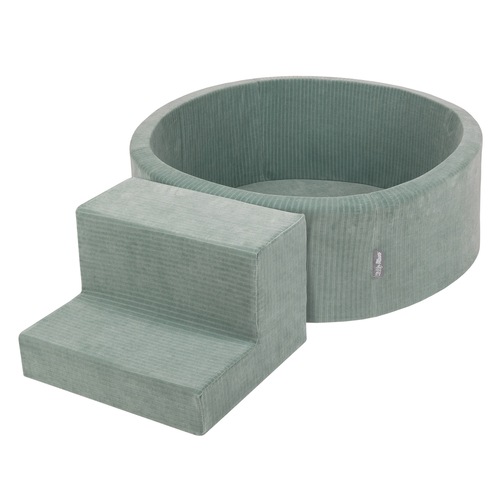 KiddyMoon Parcours Motricité En Mousse Avec Balles Enfants Favorise Créativité, Vert : bleu pastel/jaune pastel/blanc/menthe/rose poudré, Piscine (100 Balles) + Marches