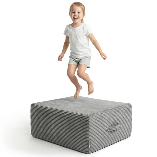 KiddyMoon Coussin Sauteur Enfant Mini Trampoline Interieur Rembourrage A Ressorts Housse Amovible En Tissu Cotele Deux Poignees Des 3 Ans, Gris Foncé, Mini Trampoline