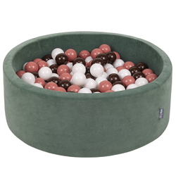 KiddyMoon Velours Piscine à Balles ∅7Cm pour Bébé Rond Fabriqué en EU, vert forêt: saumon/brun/blanc, 90x30cm/200 Balles