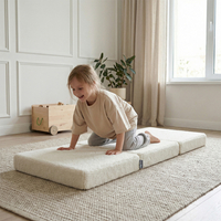 KiddyMoon Matelas Enfant avec Oreiller Et Housse Teddy Pliable en Mousse Matelas pour Tout-Petits, Chambre d'enfant, crème, Matelas avec Oreiller