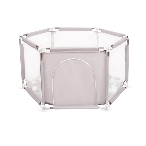 parc bébé hexagonal pliable avec balles plastiques, Gris:blanc/gris/mentha, 100 balles