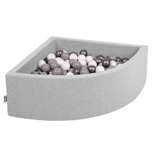 KiddyMoon Piscine à Balles ∅ 7Cm pour Bébé Quart Angulaire Fabriqué En UE, gris clair: blanc/gris/argenté, 90x30cm/300 balles