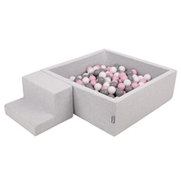 KiddyMoon Aire De Jeux en Mousse avec Carré Piscine À Balles pour Enfants, gris clair: blanc/gris/rose poudré, Piscine (100 Balles) + Marches