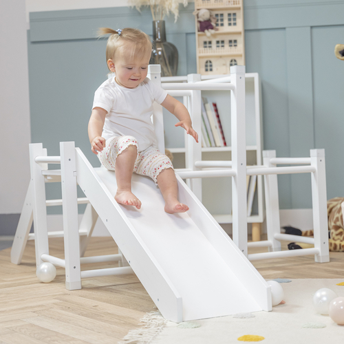 KiddyMoon aire de jeux en bois avec toboggan pour enfants, blanc, UNI