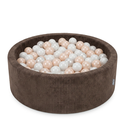 KiddyMoon Piscine Bébé, Piscine À Balles Pour Bébé Et Enfant, Piscine Enfant En Mousse Douce, Housse Côtelée Lavable, Marron: Beige pastel/Blanc/Perle, 90x30cm/200 Balles