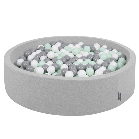 KiddyMoon Piscine À Balles Grande Rond pour Bébé, Fabriqué en UE, gris clair: blanc-gris-menthe, 120x30cm/200 balles
