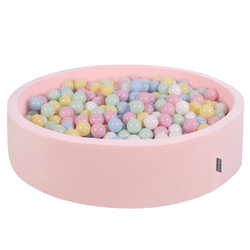 KiddyMoon Piscine À Balles Grande Rond pour Bébé, Fabriqué en UE, rose: bleu pastel/jaune pastel/blanc/menthe/rose poudré, 120x30cm/300 balles