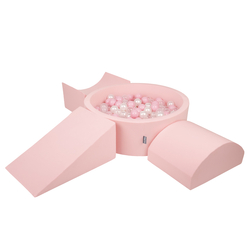 KiddyMoon Aire De Jeux en Mousse avec Rond Piscine à Balles pour Enfants, rose:rose poudre/perle/transparent, Piscine (300 Balles) + Version 4