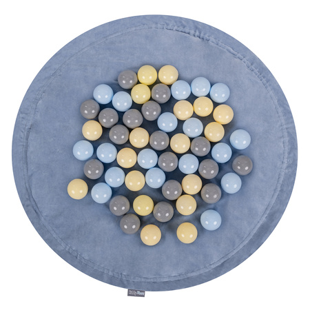 KiddyMoon tapis d'éveil sac à jouets 2en1 pour enfants, bleu glacier:bleu pastel/jaune pastel/gris, XL/50 balles