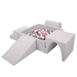 KiddyMoon Aire De Jeux en Mousse avec Carré Piscine À Balles pour Enfants, gris clair: blanc/gris/rose poudré, Piscine (200 Balles) + Version 3