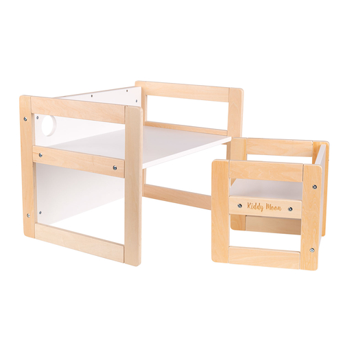 KiddyMoon Table Et Chaise pour Enfants Petit Bureau TC-002, natural/blanc, Table: 61x44x44 cm/Chaise: 30x30x30 cm