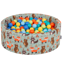 KiddyMoon Piscine à Balles ∅ 7Cm pour Bébé Rond Fabriqué En UE, renard-vert: vert cl/orange/turq/bleu/babybl/jaune, 90x30cm/200 balles