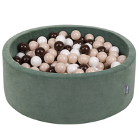 KiddyMoon Velours Piscine à Balles ∅7Cm pour Bébé Rond Fabriqué en EU, vert forêt: beige pastel/brun/blanc, 90x30cm/300 Balles