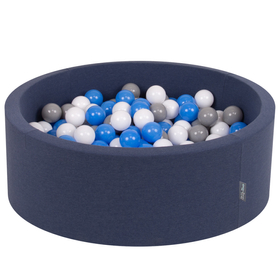 KiddyMoon Piscine à Balles ∅ 7Cm pour Bébé Rond Fabriqué En UE, bleu foncé: gris/blanc/bleu, 90x30cm/200 balles