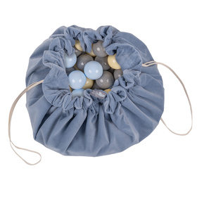 KiddyMoon tapis d'éveil sac à jouets 2en1 pour enfants, bleu glacier:bleu pastel/jaune pastel/gris, XL/50 balles