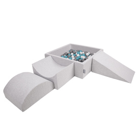 KiddyMoon Aire De Jeux en Mousse avec Carré Piscine À Balles pour Enfants, gris clair: gris/blanc/turquoise, Piscine (300 Balles) + Version 4