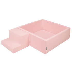 KiddyMoon Aire De Jeux en Mousse avec Carré Piscine À Balles pour Enfants, rose:perle/gris/transparent/rose poudré, Piscine (200 Balles)+ Marches