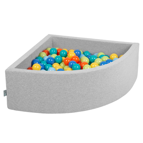 KiddyMoon Piscine à Balles ∅ 7Cm pour Bébé Quart Angulaire Fabriqué En UE, gris clair:vert clr/orange/turq/bleu/babyblue/jaun, 90x30cm/300 Balles