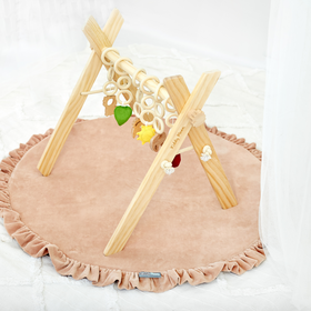 Jouet d'Activité avec 3 Pendentifs Portique d'Éveil Arche de Jeux Baby Gym, Naturelle avec Bleu Glacier tapis, UNI