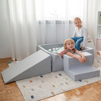 KiddyMoon Aire De Jeux en Mousse avec Carré Piscine À Balles pour Enfants, gris clair: blanc/gris/menthe, Piscine (300 Balles) + Version 3