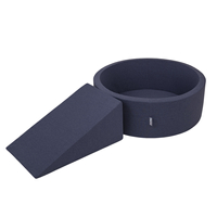 KiddyMoon Aire De Jeux en Mousse avec Rond Piscine à Balles pour Enfants, bleu foncé:blanc/gris/menthe, Piscine (200 Balles) + Pente