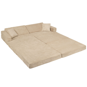 KiddyMoon Canapés Pliant pour Enfants Canapé-Lit Convertible Bébés-Canapé Lit Coucher Salle de Jeux Pliable Matelas au Sol Mini-Canapé Chaise-Lit, beige, Canapés avec 2 Oreillers