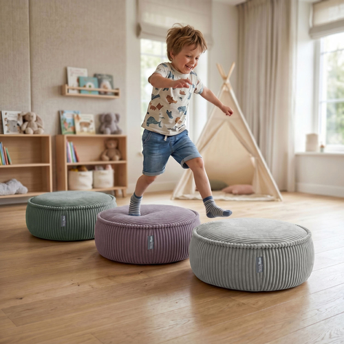 KiddyMoon Pouf enfant en mousse avec housse amovible, gris clair, M