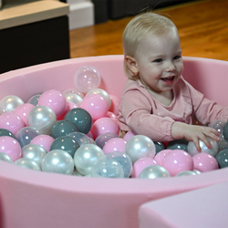 KiddyMoon Piscine à Balles ∅ 7Cm pour Bébé Rond Fabriqué En UE, rose: perle/gris/transparent/rose poudré, 90x30cm/200 Balles