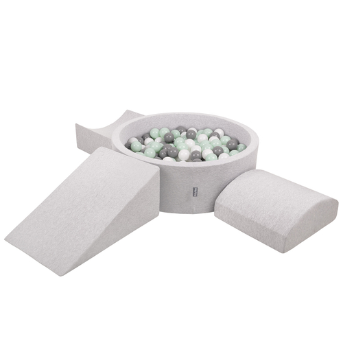 KiddyMoon Aire De Jeux en Mousse avec Rond Piscine à Balles pour Enfants, gris clair: blanc/gris/menthe, Piscine (200 Balles) + Version 4