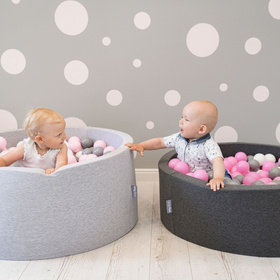 KiddyMoon Piscine à Balles ∅ 7Cm pour Bébé Rond Fabriqué En UE, gris foncé: gris/blanc/rose, 90x30cm/200 balles