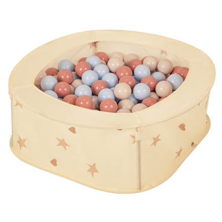 NK-200X piscine aire de jeux pliable avec balles, beige clair: beige pastel/bleu pastel/saumon, 100 Balles