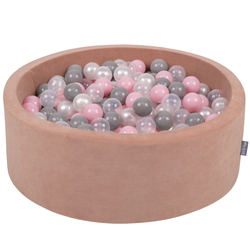 KiddyMoon Velours Piscine à Balles ∅7Cm pour Bébé Rond Fabriqué en EU, rose des sables: perle/gris/transparent/rose poudré, 90x30cm/200 balles