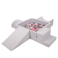 KiddyMoon Aire De Jeux en Mousse avec Carré Piscine À Balles pour Enfants, gris clair: perle/gris/transparent/rose poudré, Piscine (200 Balles) + Version 5