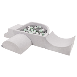KiddyMoon Aire De Jeux en Mousse avec Quart Angulaire Piscine À Balles pour Bébé, gris clair: blanc/gris/menthe, Piscine (200 Balles) + Version 6