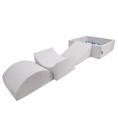 KiddyMoon Aire De Jeux en Mousse avec Carré Piscine À Balles pour Enfants, gris clair: perle/gris/transparent/babyblue/menthe, Piscine (300 Balles) + Version 4