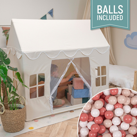 KiddyMoon Tente de Jeu Pour Enfants Maison De Jeu Pliable Tente Enfant Espace Créatif Pour Enfants Coin Douillet Idéal Pour Jouer À L’Intérieur Et À L’Extérieur, naturel: beige pastel/saumon/blanc, 200 Balles