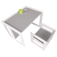 KiddyMoon Table Et Chaise pour Enfants Petit Bureau TC-002, blanc/gris, Table: 61x44x44 cm/Chaise: 30x30x30 cm