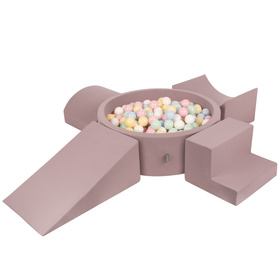 KiddyMoon Aire De Jeux en Mousse avec Rond Piscine à Balles pour Enfants, bruyère: bleu pastel/jaune pastel/blanc/menthe/rose poudré, Piscine (200 Balles) + Version 5