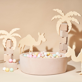KiddyMoon Velours Piscine à Balles ∅7Cm pour Bébé Rond Fabriqué en EU, beige sableux: beige pastel/jaune pastel/blanc/menthe/ rose poudré, 90x30cm/200 balles