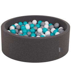 KiddyMoon Piscine à Balles ∅ 7Cm pour Bébé Rond Fabriqué En UE, gris foncé: gris/blanc/turquoise, 90x30cm/200 balles