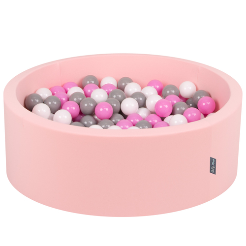 KiddyMoon Piscine à Balles ∅ 7Cm pour Bébé Rond Fabriqué En UE, rose: gris/blanc/rose, 90x30cm/200 Balles