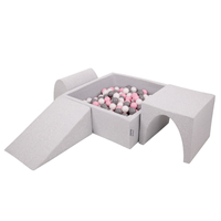 KiddyMoon Aire De Jeux en Mousse avec Carré Piscine À Balles pour Enfants, gris clair: blanc/gris/rose poudré, Piscine (200 Balles) + Version 2