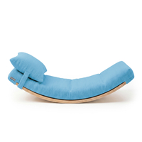 KiddyMoon Planche D'équilibre en Bois Enfant Avec Matelas et Oreiller Balance Board, naturel/bleu,