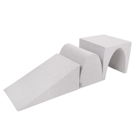 KiddyMoon Aire De Jeux en Mousse avec Rond Piscine à Balles pour Enfants, gris clair: blanc/gris/rose poudré, Piscine (200 Balles) + Version 2