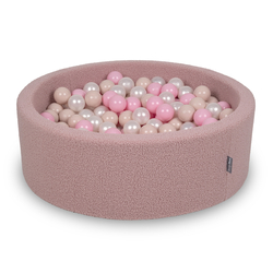 KiddyMoon Piscine à Balles Boules 7 cm pour un Remplissage plus Généreux Pour Bébés au Housse Teddy, Convient dès 8 Mois, Rose: Beige Pastel/Rose Poudré/Perle, 90x30cm/300 Balles