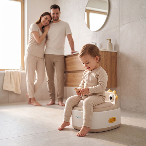 KiddyMoon Pot de Toilette pour Enfants 3 en 1 avec Réducteur et Marchepied, beige, UNI