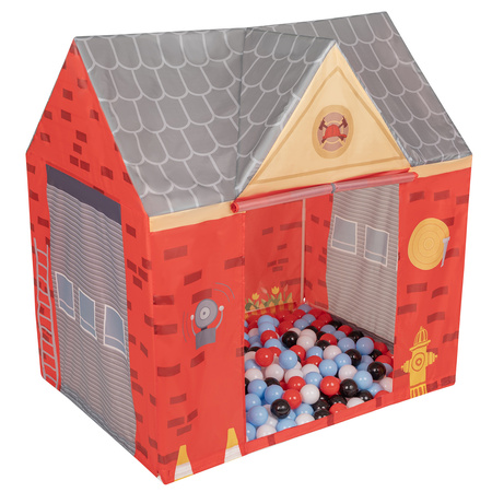 Tente De Jeu Pompier pour Enfants Forme De Pavillon Pour Bébés Design Pliable Tente Pop-Up Réaliste Inspiré Utilisation Intérieure Et Extérieure, rouge-gris: noir/blanc/rouge/babyblue, 200 Balles