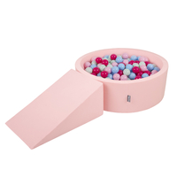 KiddyMoon Aire De Jeux en Mousse avec Rond Piscine à Balles pour Enfants, rose: rose poudré/rose foncé/babyblue/menthe, Piscine (100 Balles)+ Pente