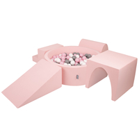 KiddyMoon Aire De Jeux en Mousse avec Rond Piscine à Balles pour Enfants, rose:blanc/gris/rose poudré, Piscine (200 Balles) + Version 3