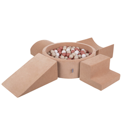 KiddyMoon Aire Velvet De Jeux en Mousse avec Rond Piscine à Balles pour Enfants, rose des sables: beige pastel/saumon/blanc, Piscine (200 Balles) + Version 5